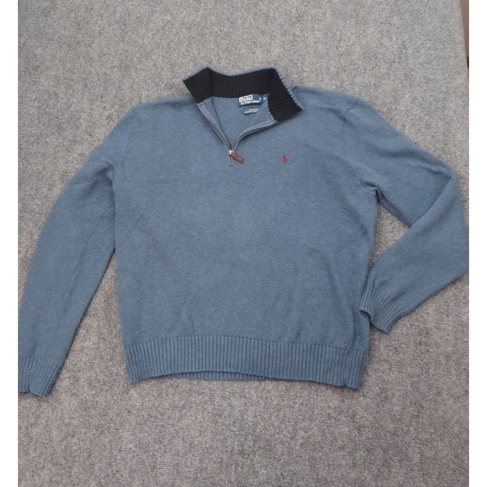 Vtg Polo Ralph Lauren Sweater Men XL Blue 1/4 Zip Cotton Pullover Mock Neck READ